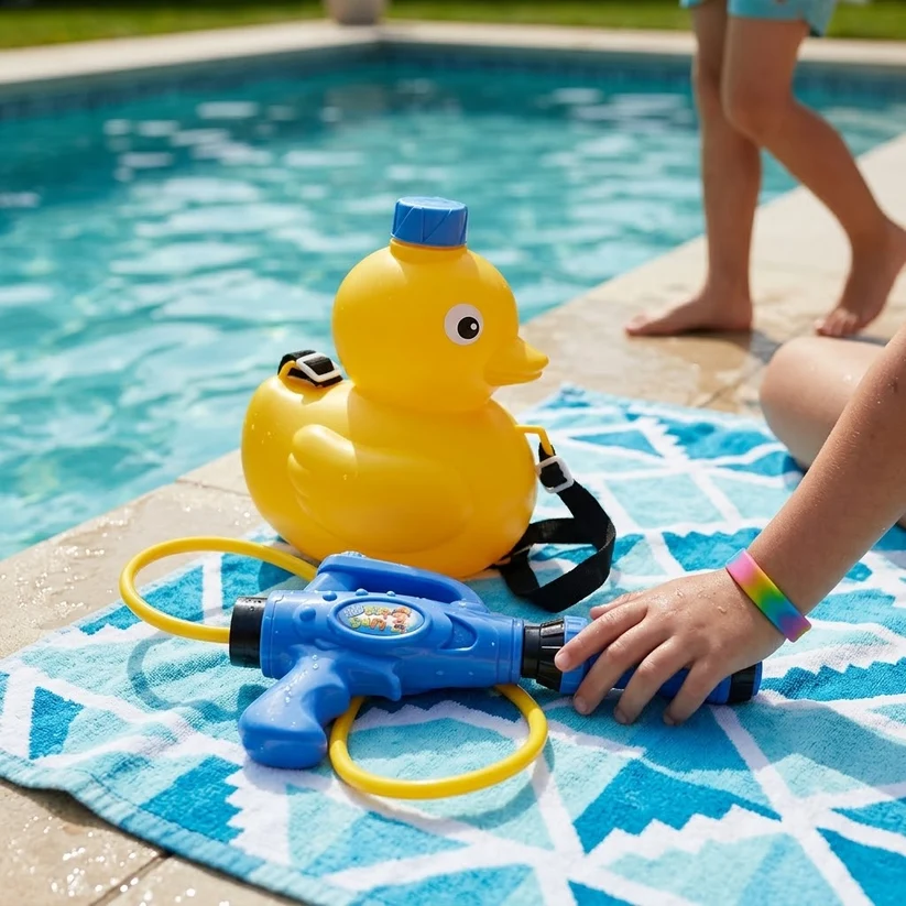 Children's Duck-Shaped Yellow Water Gun with Pump Pipe