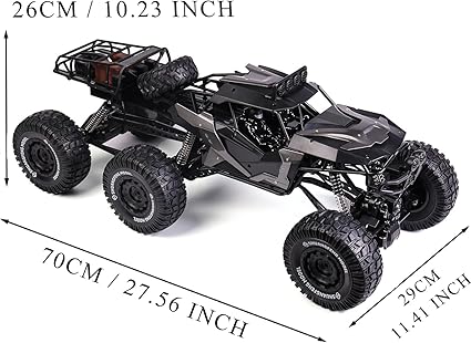 Black RC Cars Large 6 Wheels RC Monster Truck 70CM 2.4GHZ Remote Control Car 4WD Off-Road Radio Controller Cars Monster Truck, Metal Shell with 2 Batteries For Kids,Multiplayer Play