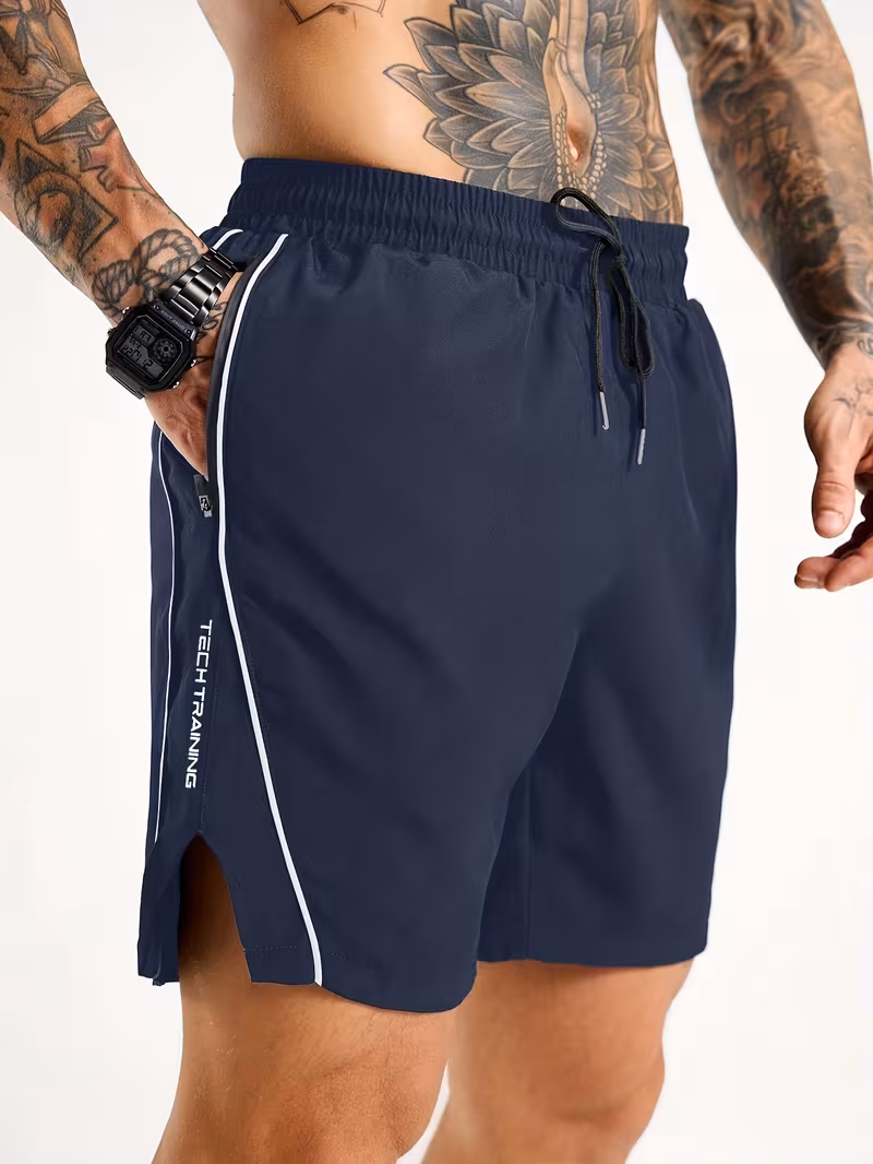 Men'S Quick-Dry Zippered Pocket Casual Sports Shorts | Non-Stretch Woven Fabric, Solid Color, Regular Fit