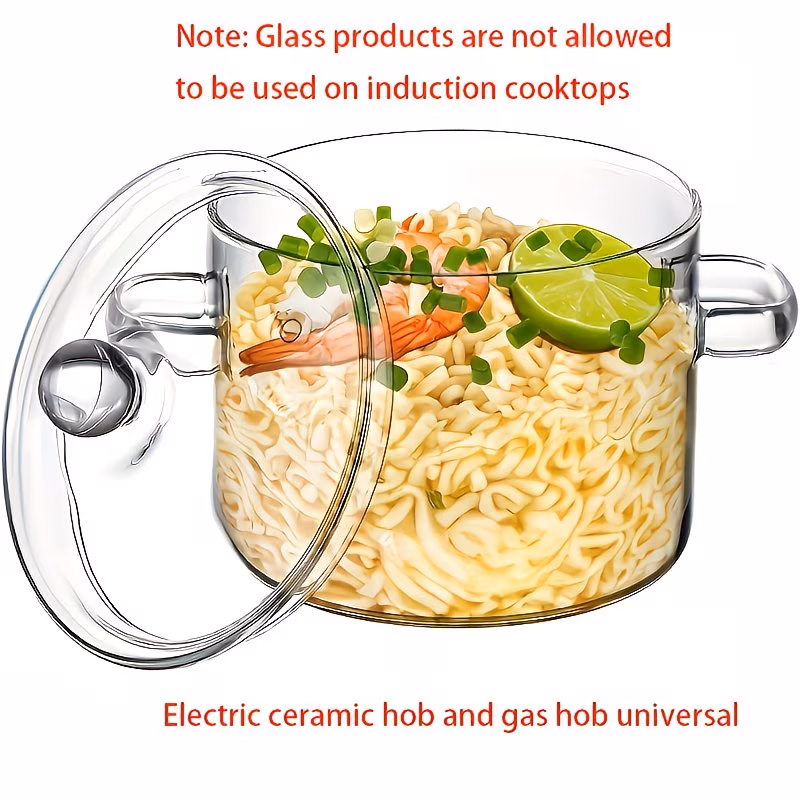 1pc Durable Heat Resistant Clear Glass Stew Pot with Lid | Easy to Clean, Versatile for Stews, Pasta, Noodles - Gas & Electric Hob Compatible, Dishwasher Safe, Ideal for Cooking Shrimp and Lime Pasta, Modern Kitchenware