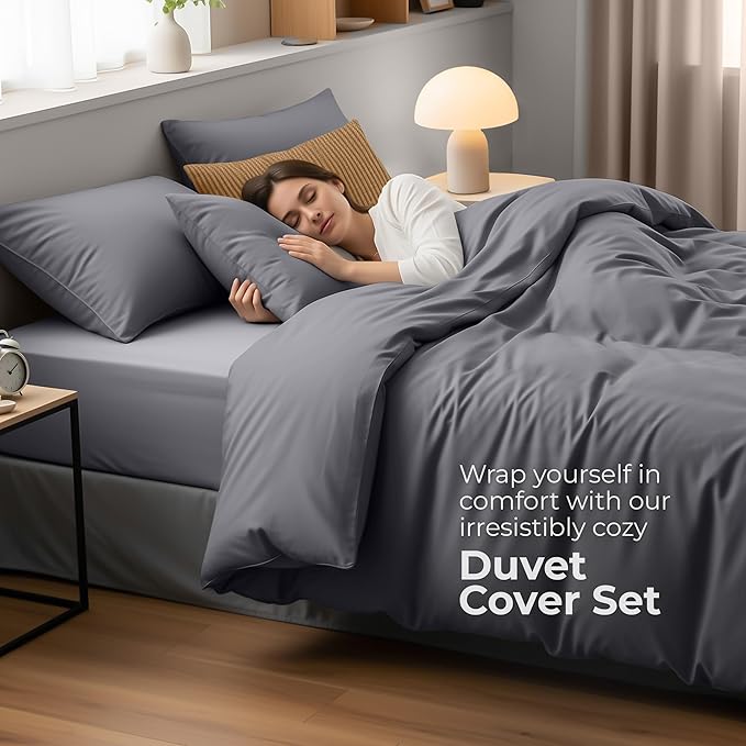 Utopia Bedding Duvet Cover Double - Soft Microfibre Polyester - Bedding Quilt Cover Set, with Pillow cases (Grey)