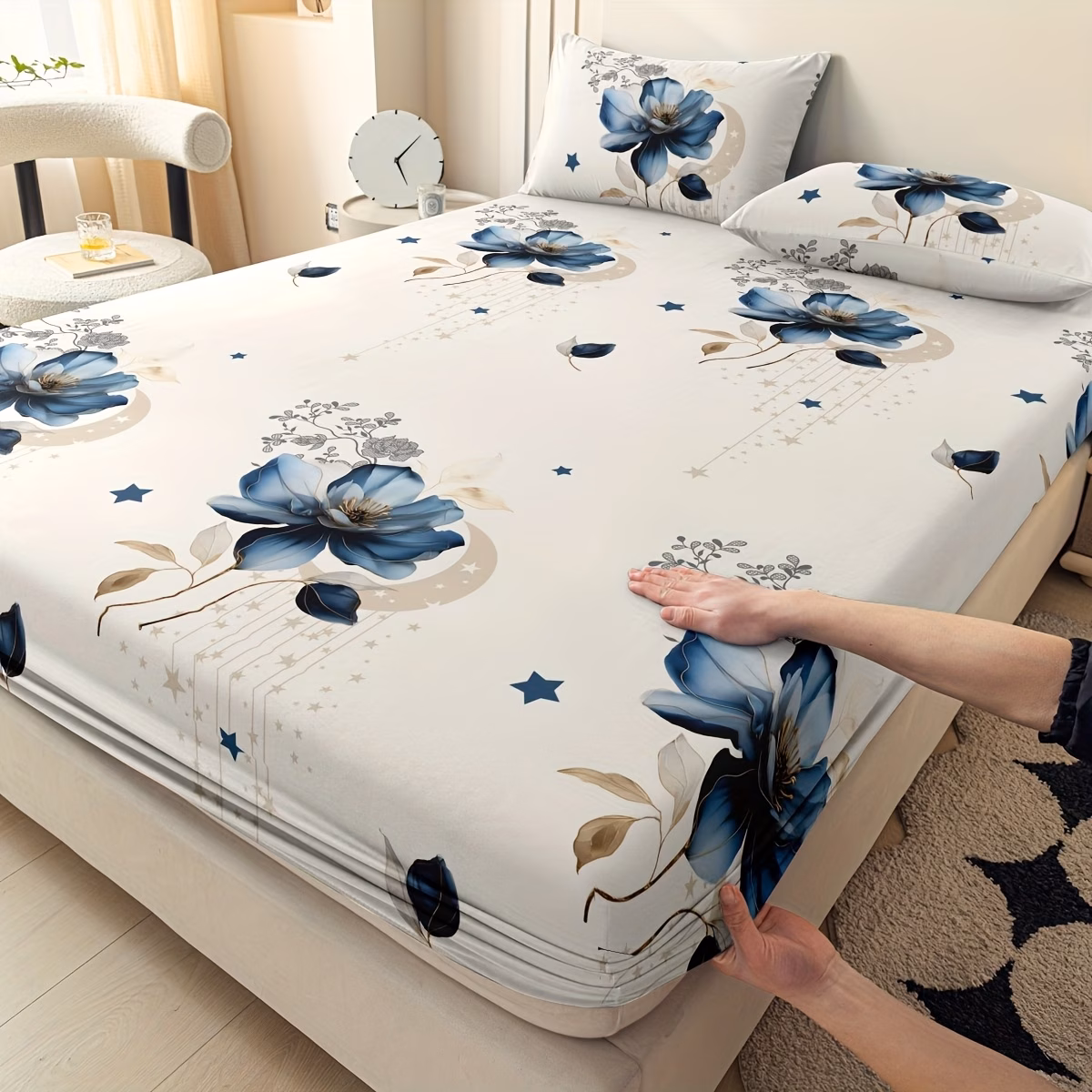 3pcs Printed Pattern Set for Bedroom/guest Room. Includes 1 Fitted Sheet and 2 Pillowcases. Does Not Include Inserts. Soft, Skin-friendly, Breathable, and Machine Washable