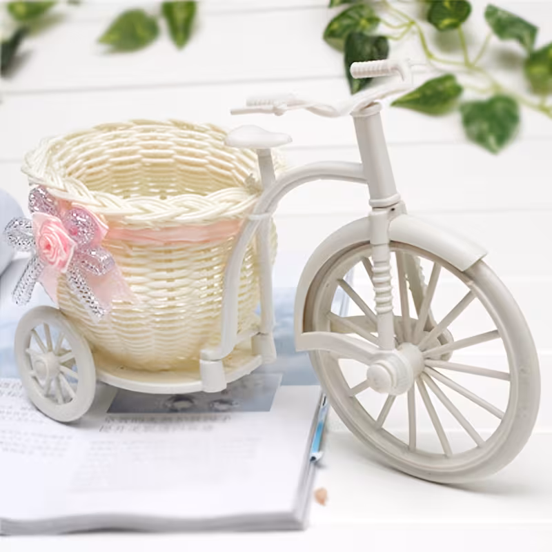 Decorative Bicycle Flower Basket with a Plastic Vase, Used As a Prop for Photography Backgrounds And Displays
