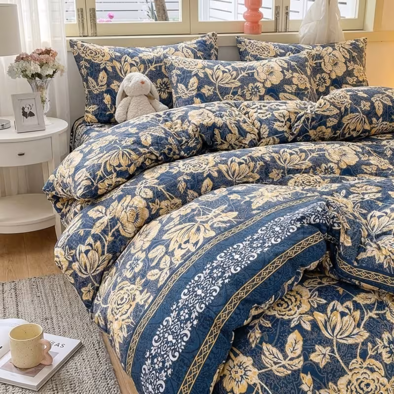 4pcs Duvet Cover Complete Bedding Set - Polycotton Duvet Cover with Deep Fitted Sheet & Pillowcases - Modern Bedroom Design Bedding Set | Soft & Durable Bed Set | Available in Single, Double & king Size