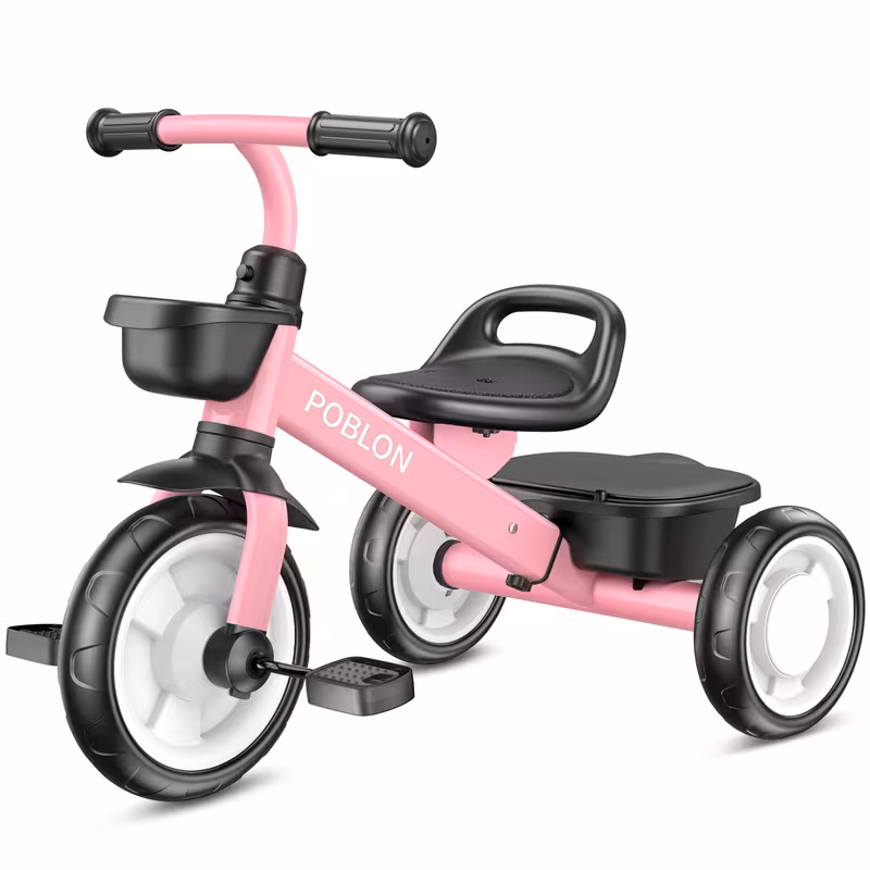 Tricycle for Toddlers 2-5 Year Old, Three-wheeled Bicycle for 2-5 Years Old Boys Girls, Toddler Bike Outdoor Toys, Adjustable Seat&Handlebar Trike, Removable Basket, Birthday Gift Idea for Kids Ages 2+