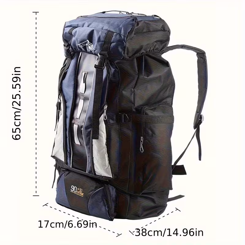 Heavy-Duty 100L Backpack - Large Capacity Hiking Backpack with Multiple Compartments, Padded Shoulder Straps & Side Pockets - Durable Camping Backpack for Backpacking, Travel, Commute - Men & Women Outdoor Rucksack, Hiking Gear, Breathable Mesh Backpanel