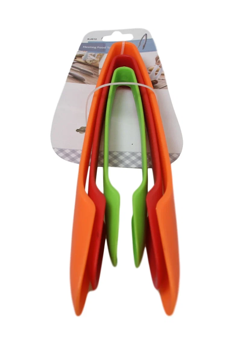 Plastic Kitchen BBQ Salad Food Serving Tongs Pack of 3 Assorted Colours