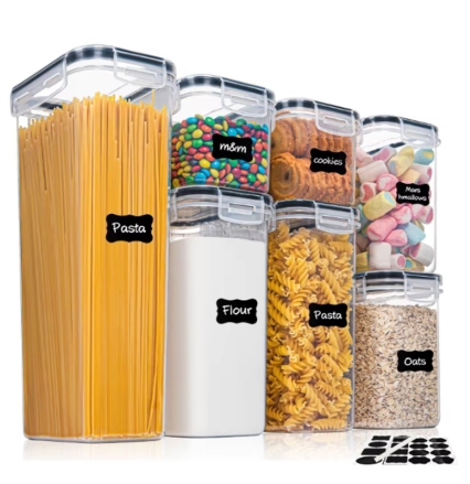 Kitchen 7pcs Food Containers Set BPA Free Plastic Airtight Storage Box With 10stickers and Pen