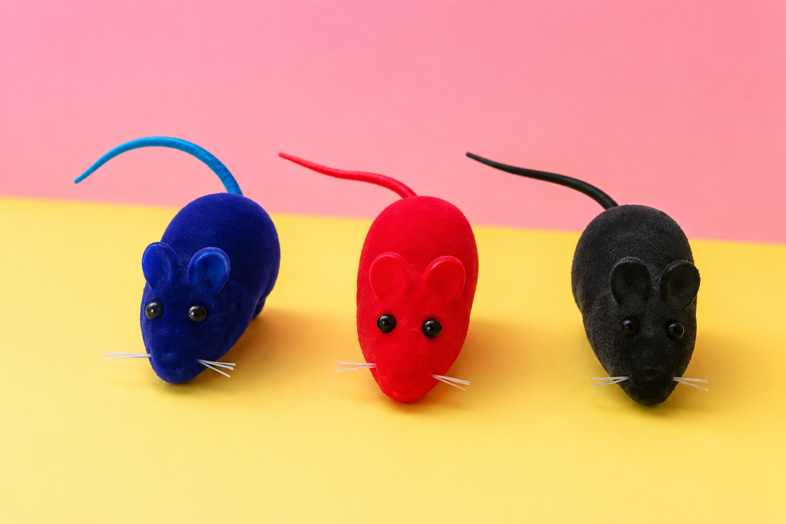 Pet Cat Toy Velvet Squeaky Mice 6 cm Pack of 3 Assorted