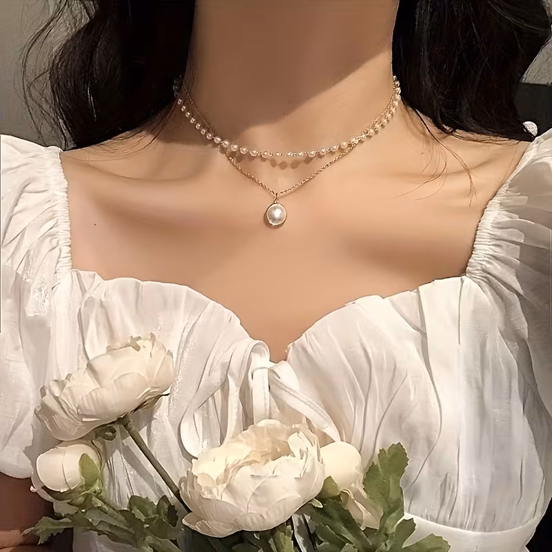 1pc Exquisite Baroque Double-Layer Faux Choker Necklace, Elegant Banquet Choker Party Jewelry, Daily Wear Jewelry for Girls and Women