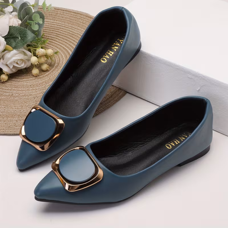 Pointed Toe Chunky Heel Women's Flat Shoes, 2023 Summer New Style, Versatile Mid-Heel Shallow Mouth Loafer Shoes, Internet-Famous Flat Shoes, Ladies' Shoes, Sizes 41-48, Women Shoes