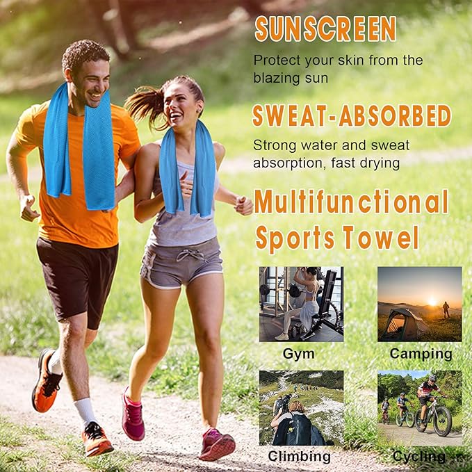 Cooling Towel Workout, Gym, Fitness, Golf, Yoga, Camping, Hiking, Bowling, Travel, Outdoor Sports Towel for Instant Cooling Relief (6 Packs)