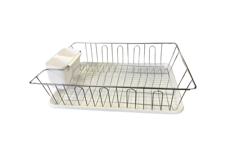 Plastic and Metal Dish Drainer Rack with Drip Tray 44 x 34.5 x 10 cm