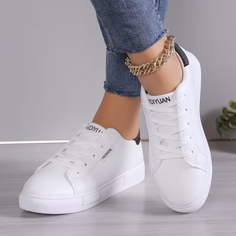 XAHN Low-Top Sneakers - Round Toe Lace-Up Minimalist White, Soft Cushioned Sole & / Upper, - Versatile for Casual, Office, Casual Attire | Suitable for -Day & Maintenance, Women Shoes