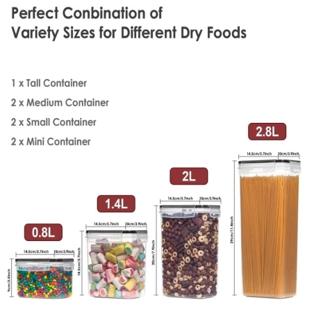 Kitchen 7pcs Food Containers Set BPA Free Plastic Airtight Storage Box With 10stickers and Pen