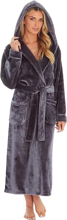 KATE MORGAN Ladies Dressing Gown Fluffy Super Soft Hooded Bathrobe for Women Plush Fleece Perfect Loungewear Long Robe | Gifts for Women