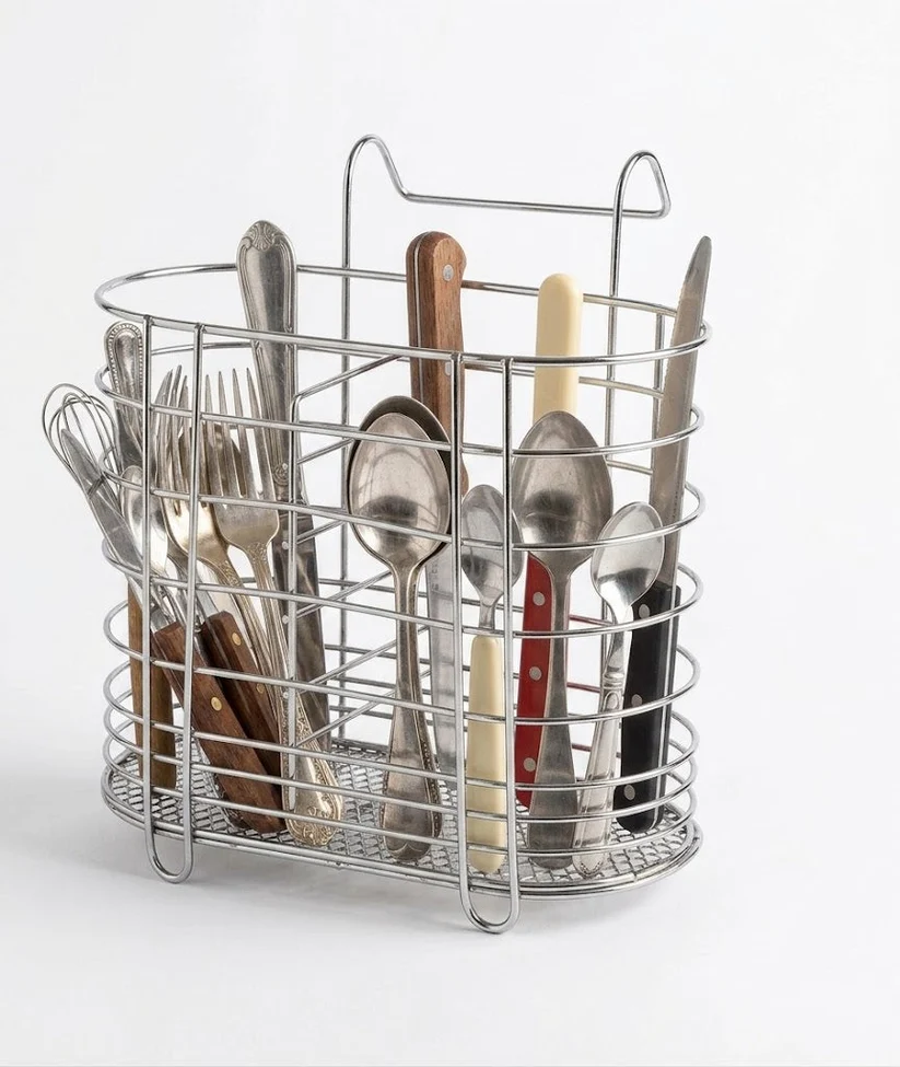 Metal Cutlery Holder Drainer Organiser with Hanging Hook 13 x 15 x 8 cm
