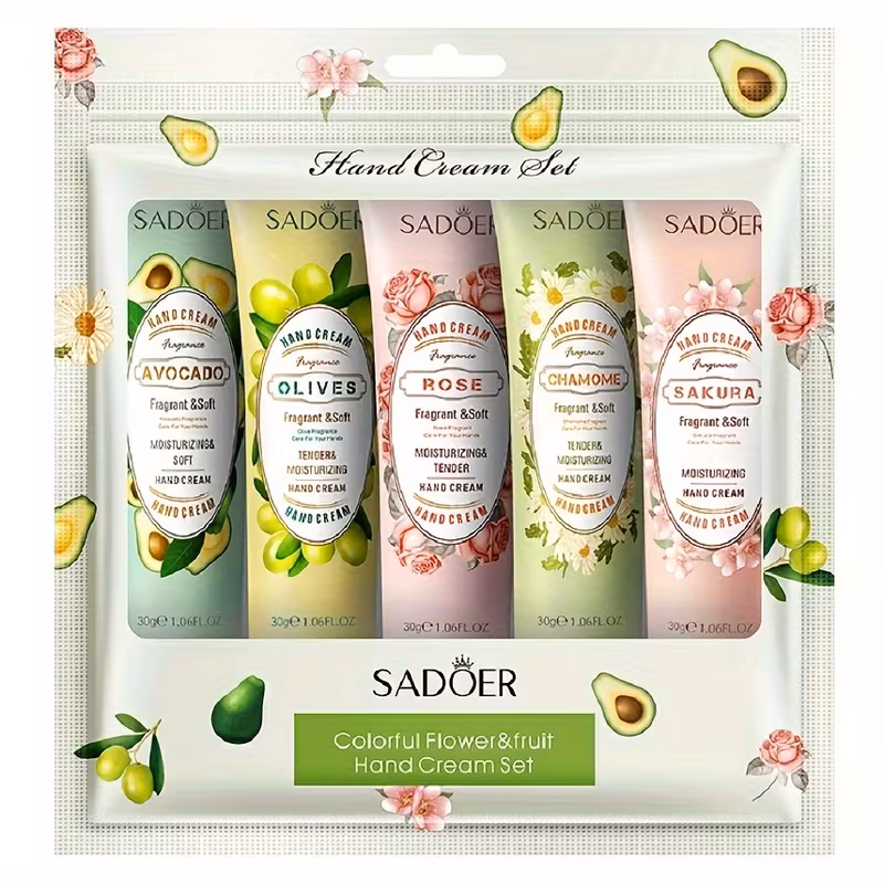 5pcs Fruit Hand Cream Set Travel Essetial Small Pack Portable Anti-Dry Kneeling Moisturizing Hydrating Refreshing Non-Greasy Portable Compact