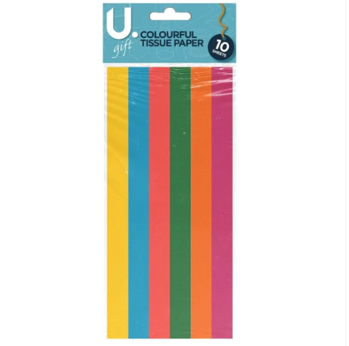 Colourful Tissue Paper 10 Sheets Assorted Colours P2063