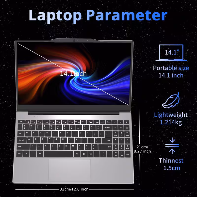 Auusda 14.1 inch Laptop, N5100 Laptop, 16GB DDR4, 512GB SSD, 0.3MP Privacy Camera, Portable Design, Compatible with Study, Work and Entermainment
