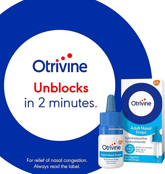 Otrivine Adult Nasal Drops, Decongestant For Blocked Nose Relief, 10 ml
