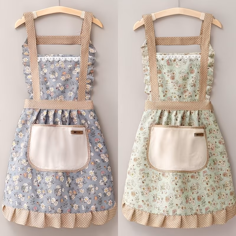 2 Floral Princess Aprons Featuring Adjustable H-Straps And a Hand Pocket | Ideal for Cooking, Baking, And Restaurant Use, in a Pink And Beige Floral Pattern, Essential for Baking, Adorable Apron