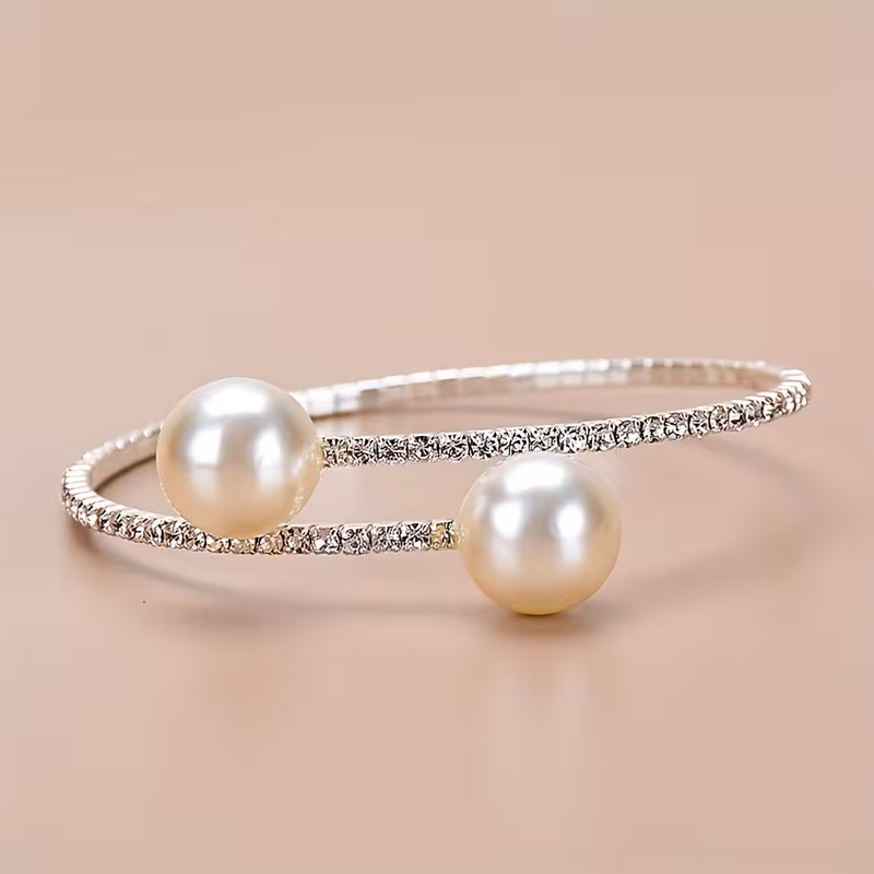 European And American Cross-Border Inlaid Rhinestone Pearl Open Design Personalized Luxury Style Women'S Bracelet