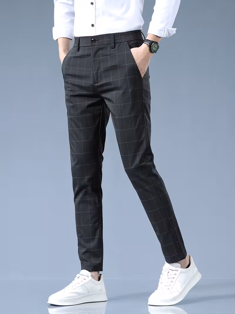 Light Business Plaid Slim-Fit Men's Straight-Leg Spring New 2025 Four-Season Fashion Trendy Brand Versatile Men's Formal Casual Cropped Pants Tongtongbang