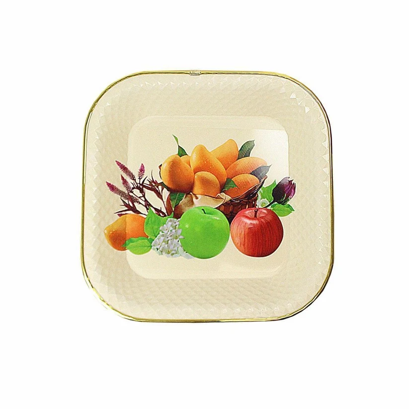Square Plastic Serving Tray Plate Rattan Style with Floral Fruit Print 30cm Assorted Designs
