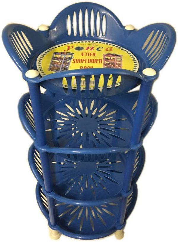 4 Tier Plastic Sunflower Vegetable Fruit Kitchen Storage Rack Assorted Colours