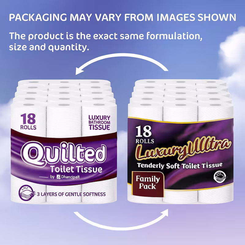 18 Rolls of 3-Ply Premium Quilted Toilet Paper | Generous Length per Roll | Luxuriously Soft, Strong & Highly Absorbent Toilet Tissue