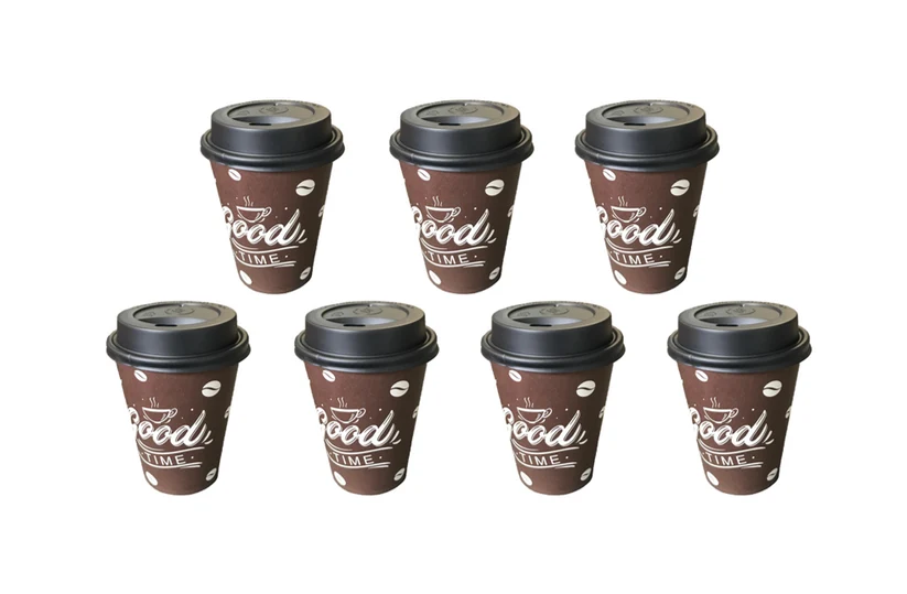 Paper Cup with Lid Printed Design 8oz Pack of 7 Assorted Designs