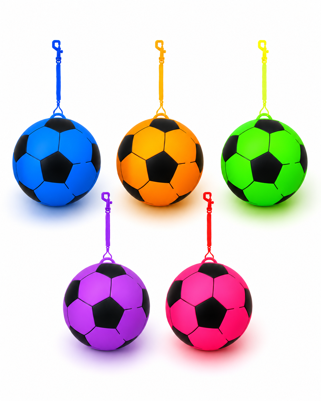 PVC Football with Hook and Spiral Keychain 22cm Assorted Colours