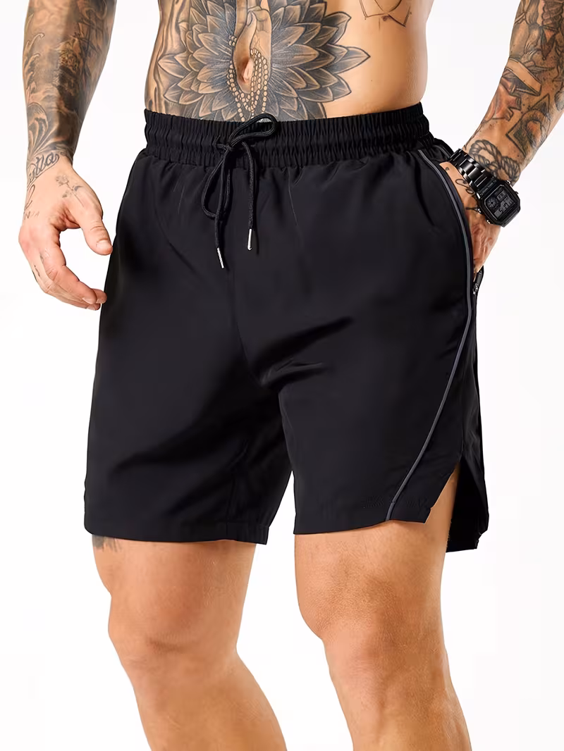 Men'S Quick-Dry Zippered Pocket Casual Sports Shorts | Non-Stretch Woven Fabric, Solid Color, Regular Fit
