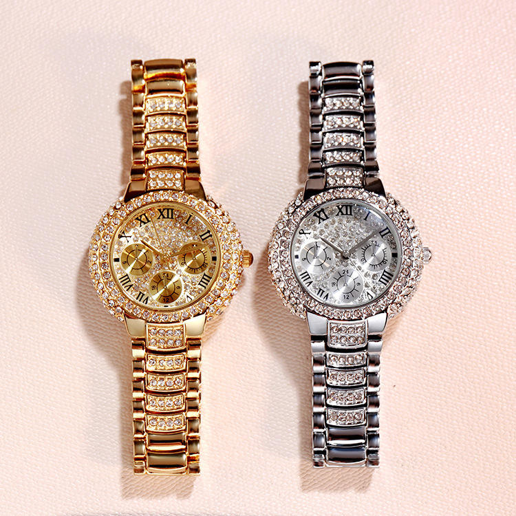 New Trendy Gold Women Luxury Sport Wrist Watch Shiny Lady Diamond Jewelry Watches Design for Girls