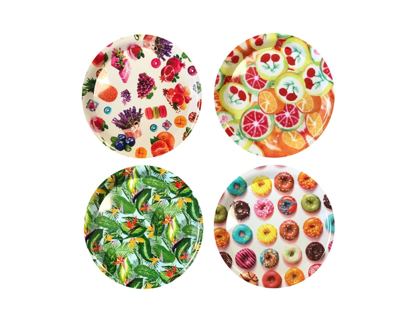 Plastic Round Serving Tray with Printed Design 34 cm Assorted Designs